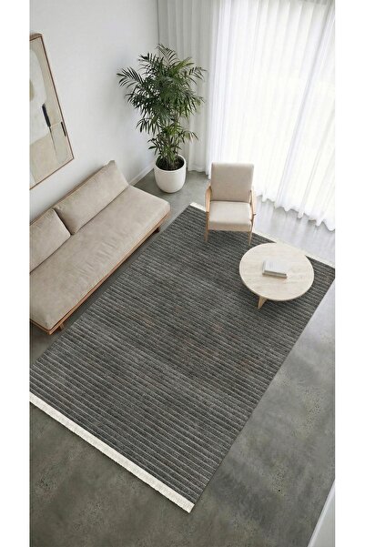 Halispecial Liora Kilim Antrasit Pamuk Dokuma Yumuşak Halı | Kaymaz Tabanlı, ...