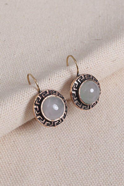 Süspüs Accessories Authentic Earrings with White Quartz Stone and Greek Figure