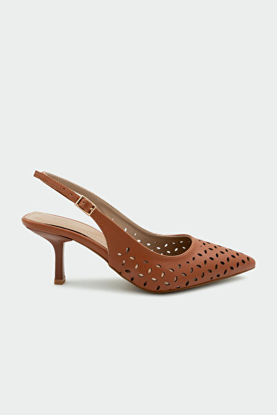 LAMİNTA Punch Laser Cut Women's Tan Heeled Shoes