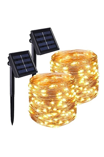 Jenuos Set 2 ghirlande luminoase solare, JENUOS®, 8 moduri, 100 LED-uri, 12m