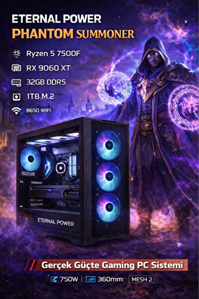 ETERNAL POWER PHANTOM SUMMONER Ryzen 5 7500F RX 9060 XT 32GB DDR5 1TB M.2 B65...