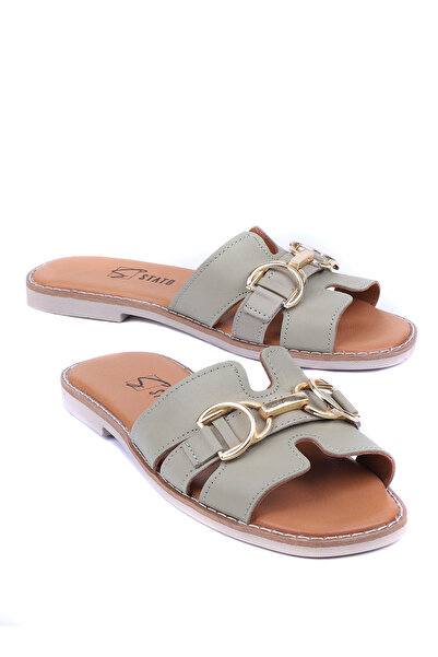 stato Genuine Leather Gold Buckled Women Slipper – Summer Casual Comfortable ...