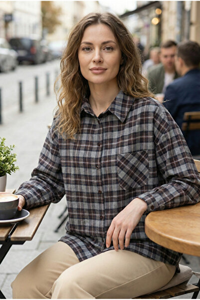 azragül giyim Women's Plaid Patterned Casual Shirt