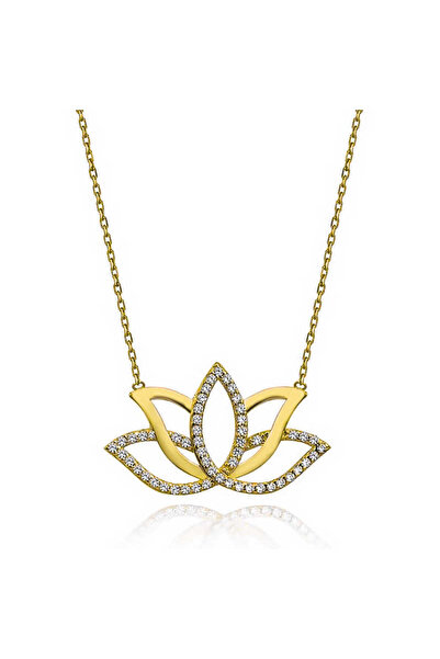 Gümüş Gold Lotus Çiçeği Kadın Kolye