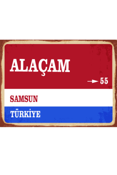 BiveSa Samsun ili Alaçam İlçesi Retro Ahşap Sokak Tabelası