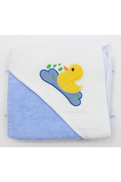 PRICHINDEL Hooded Towel, Little Duck, Muslin and Cotton, Blue, 80x100 cm