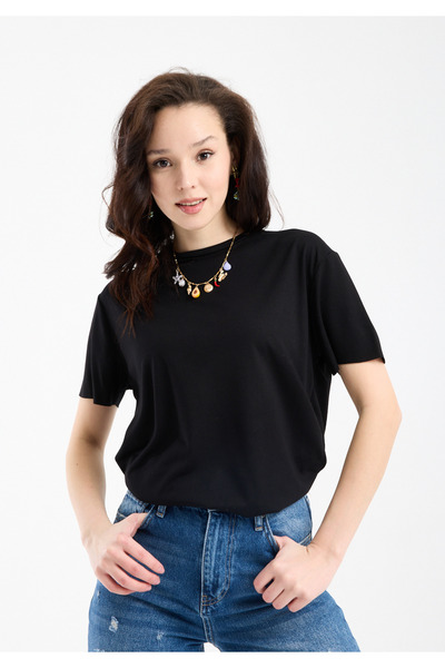 Clothes Fast Tricou pentru femei basic guler rotund cu mânecă scurtă supradim...