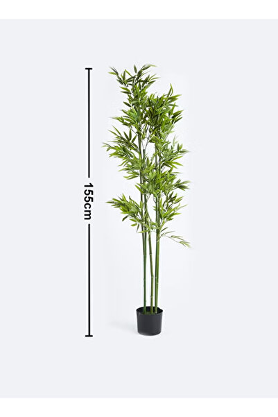 BSMBIOO شجرة بامبو اصطناعية مع وعاء، لون أخضر/بني، طول 155 سم