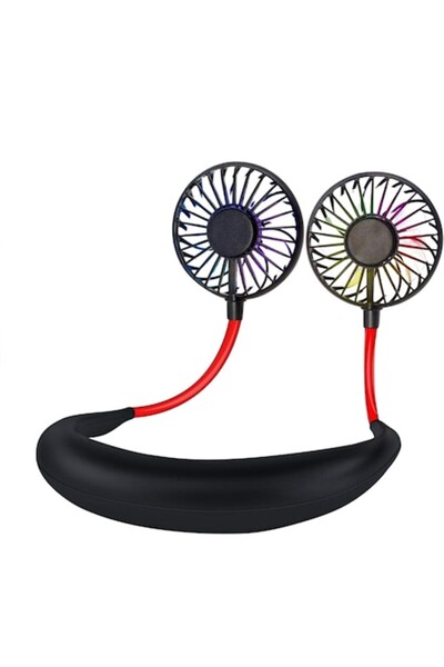 OEM Ventilator portabil de gât cu LED multicolor, 3 viteze, rotație 360°, neg...