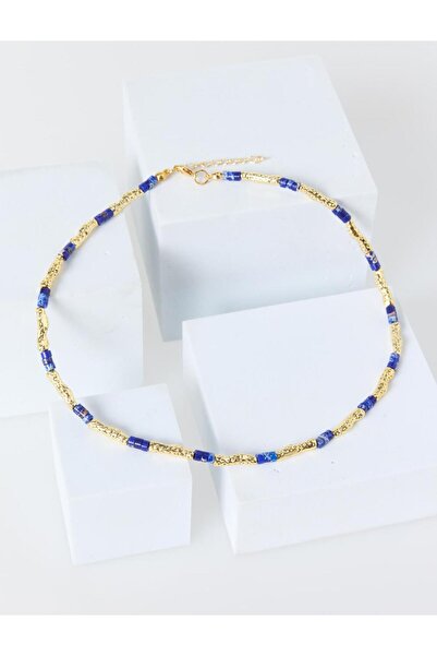 Jimmy Key Lacivert Boncuk Detaylı Ayarlanabilir Kolye