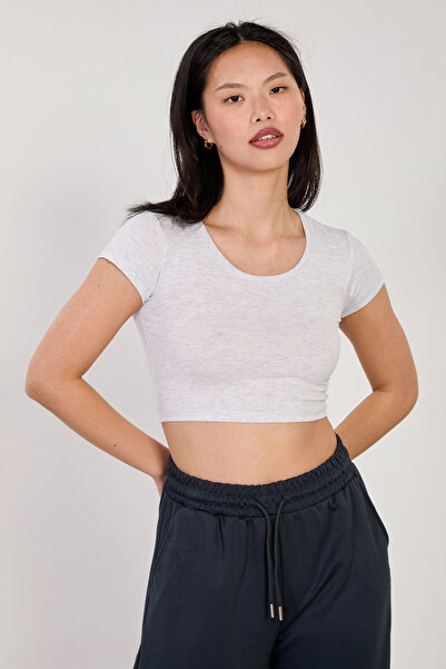 BARRELS AND OIL Women's Leather neck Cropped bodysuit - snow melange