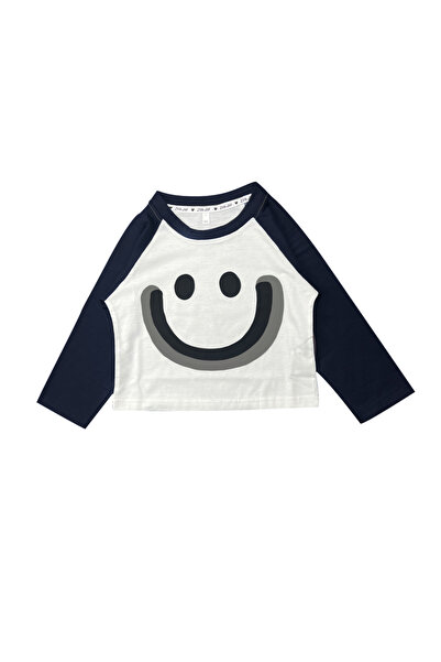 L&Wen Boys Raglan Long Sleeve Sweatshirt Smiley Face Print Pullover Dark Blue