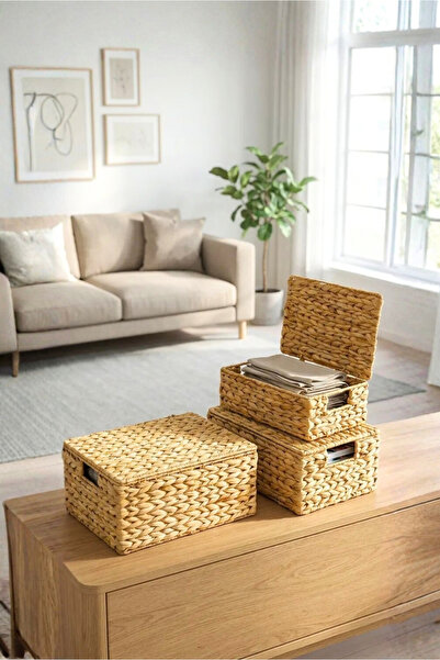 HOMİNG Σετ Καλαθιών Οργάνωσης με Φυσικό Ψάθινο Κάλυμμα 242574