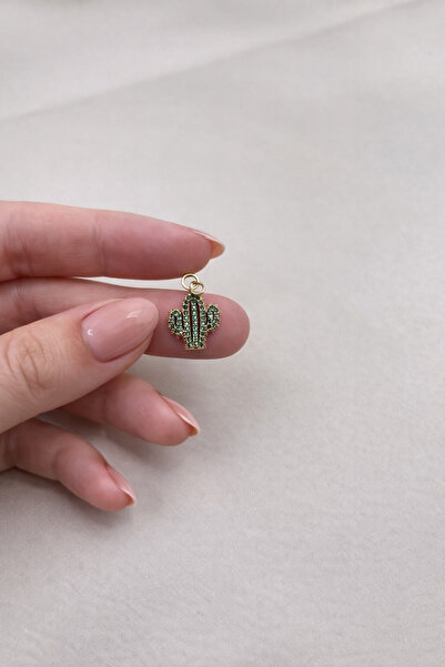 FIORA AKSESUAR Cactus Figure Zircon Stone Steel Pendant or Bracelet Charm - G...