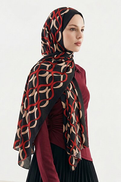 InStyle Червоний м'який бавовняний шарф з геометричним візерунком