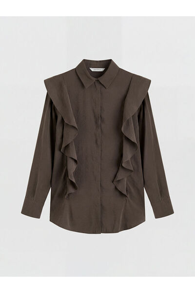 LC Waikiki Brown Ruffled Modal Mixed Women's Shirt Tunic