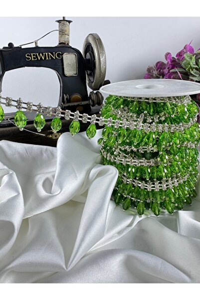 jasmina store yeşil kristal damla taşlı parlak zincir detaylı tasarım şerit (...