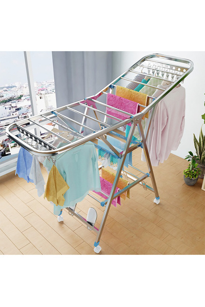 Duukoa رف تجفيف ملابس من الفولاذ المقاوم للصدأ بطول 160 سم مزود بأربع عجلات