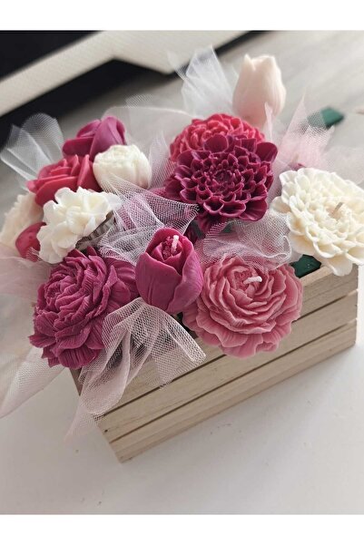 Roots&Flame Aranjament Floral din Lumânări Sculptate în Ladă Lemn – Rustic Pr...