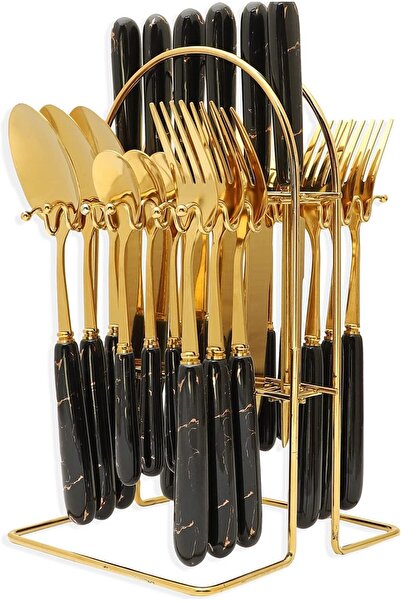 Arabest Gold Silverware Set with Stand, 24 Piece Flatware for 6 Person, Luxur...