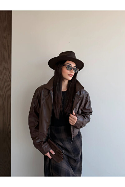 Laluvia Jachetă maro cu fermoar piele - 2617