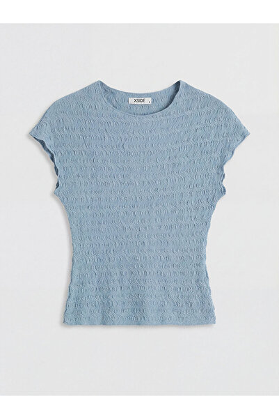 LC Waikiki XSIDE Μπλούζα Indigo με λαιμόκοψη ποδηλάτου και υφή Gofre