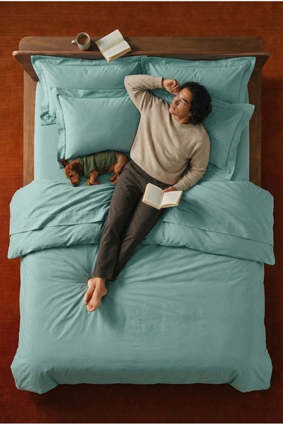 NESCO Turkuaz %100 Pamuk King Size 220x240 Nevresim Takımı | 180x200x30 Lastikli Çarşaf + 4 Yastık