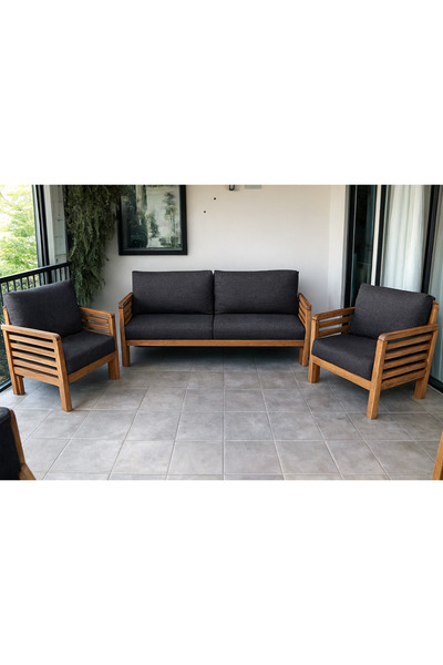 zerkaconcept Valeri Masif Ahşap Bahçe Balkon Koltuk Takımı Kestane Ağacı 1 ad...