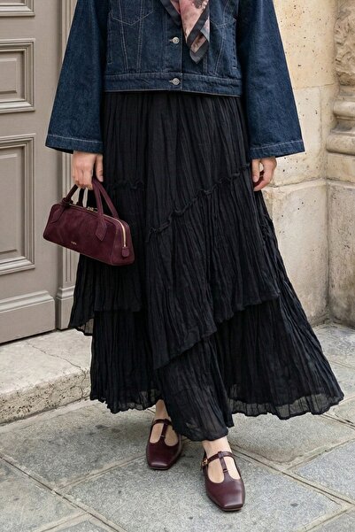 InStyle Fusta din voal negru cu cu încrețituri straturi