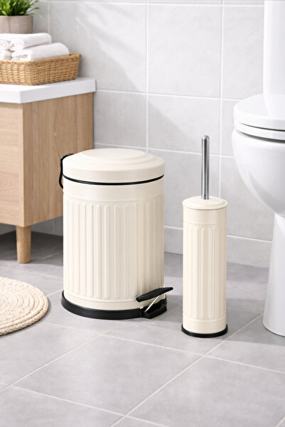 Yufira Life Çizgili Vintage Yavaş Kapanan Pedallı 5 Lt Krem Çöp Kovası ve WC ...