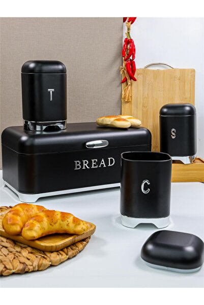 Paçi Belariva-Cuisine Ekmeklik & Baharat Saklama Seti Siyah | Metal Bread Box...
