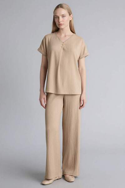 DeFacto Straight Fit Straight Leg Wrinkled Trousers H0423Ax26Sp
