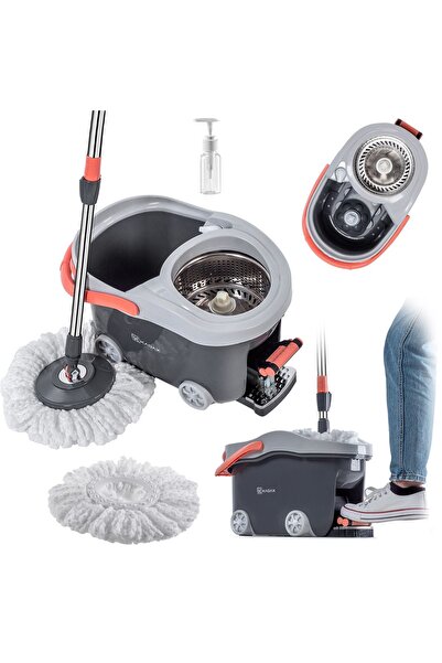 KADAX Mop rotativ cu găleată 12L, rotativ cu storcător, mâner telescopic rotund