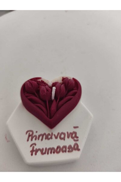 Roots&Flame Heart Candle with Carved Tulips on Hexagonal Stand – Spring | Roo...