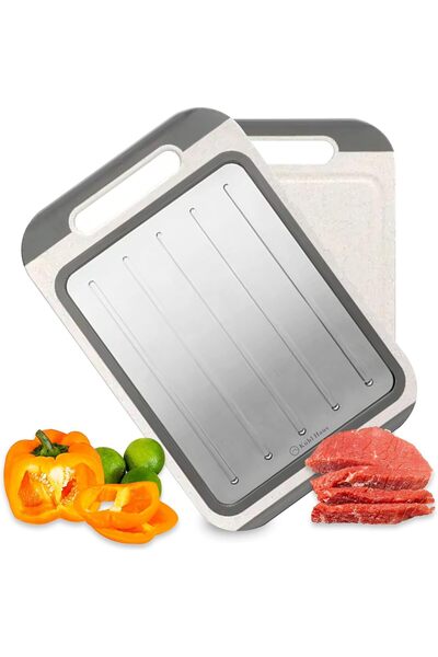 Arabest Double-Sided Cutting Board, 304 Stainless Steel and Wheat Straw PP, N...