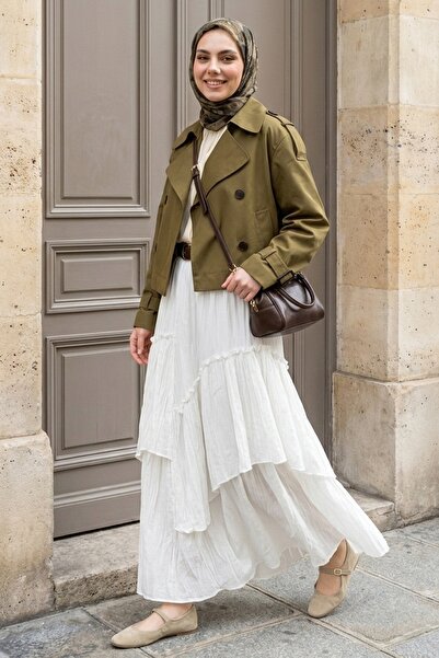 InStyle Ruched Layers White Voile Skirt