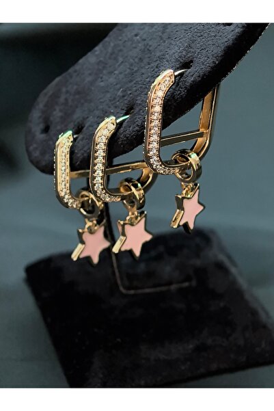 Mila Lumiere Mineli Star Charm 3-Piece Rose Gold Steel Zircon Stone Earrings