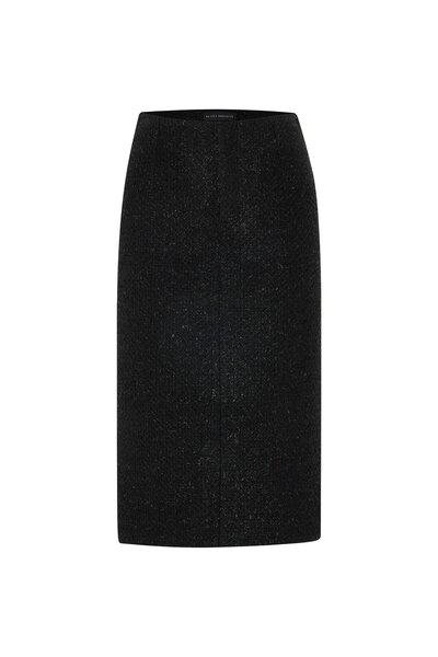 Beauty Omelette Siyah Arkası Yırtmaçlı Midi Tüvit Etek