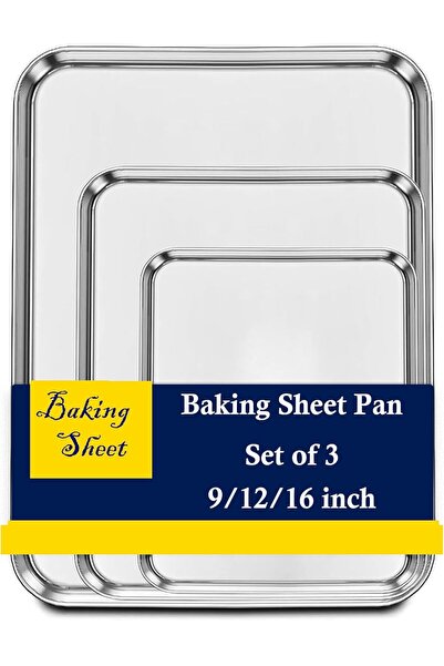 Arabest طقم صواني خبز من 3 قطع، صواني بسكويت من الفولاذ المقاوم للصدأ، مقاس 9...