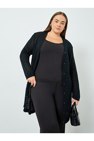 Styli Plus Size Longline Textured Knit Cardigan