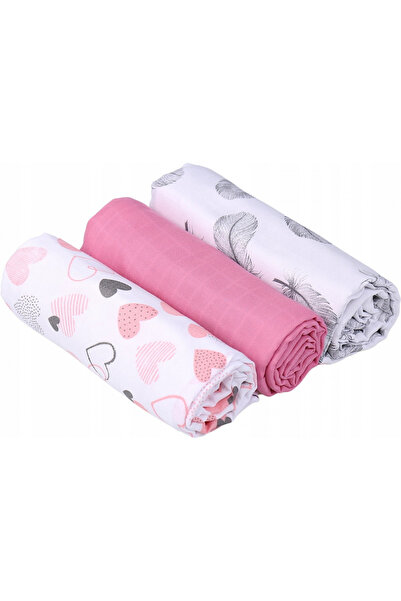 Babymam Set of 3 muslin baby diapers Pink Heart, size 60 x 75 cm