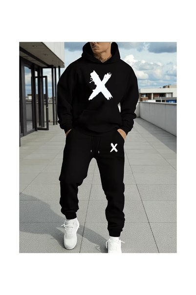 Generic Brand Men's Hooded Sweatshirt Top and Bottom Tracksuit Set