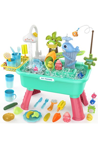 Arabest 4-in-1 Pretend Play Sink Toy, Electric Water Table with Accessories, ...