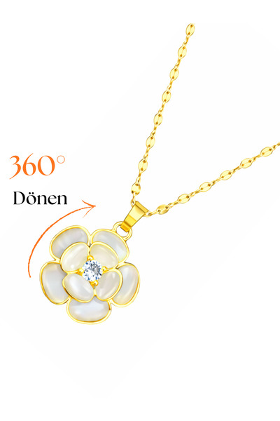 Siya Silver Steel Rotating Zircon Stone Daisy Stress Necklace