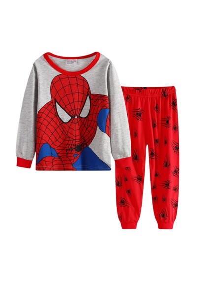Bidani Boys Night Pajama Set – Long Sleeve, Grey & Red, 3–7 Years