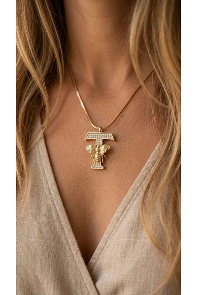 İNN JEWELLERY قلادة من الفولاذ 316L مقاومة للصدأ مع حرف T رقم مضاد للحساسية (...