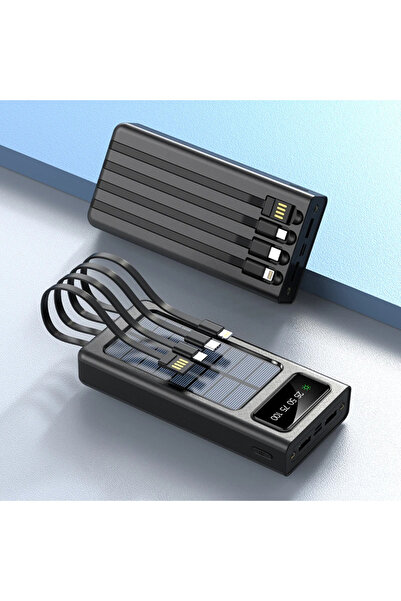 Airmez 30000mAh Solar High-Capacity Power Bank with 4 Built-in Cables (Micro ...