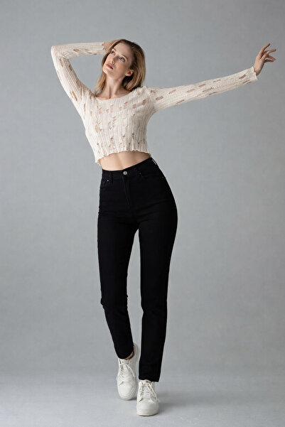 XRAY JEANS Γυναικείο κλασικό μαύρο τζιν παντελόνι με ίσια μπατζάκια Mom Fit