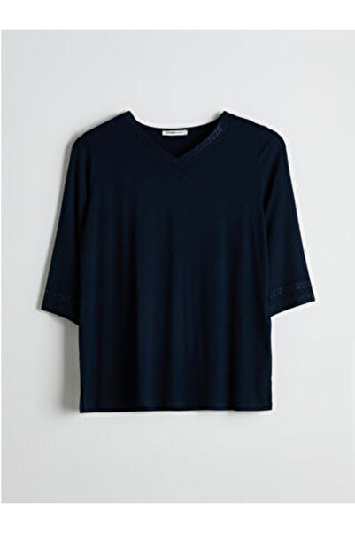 LC Waikiki Modanova Season Navy Blue V-Neck Stoned Women's T-Shirt