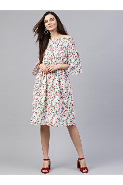 Zima Leto By Styli Floral Print Cold Shoulder Knee-Length Dress